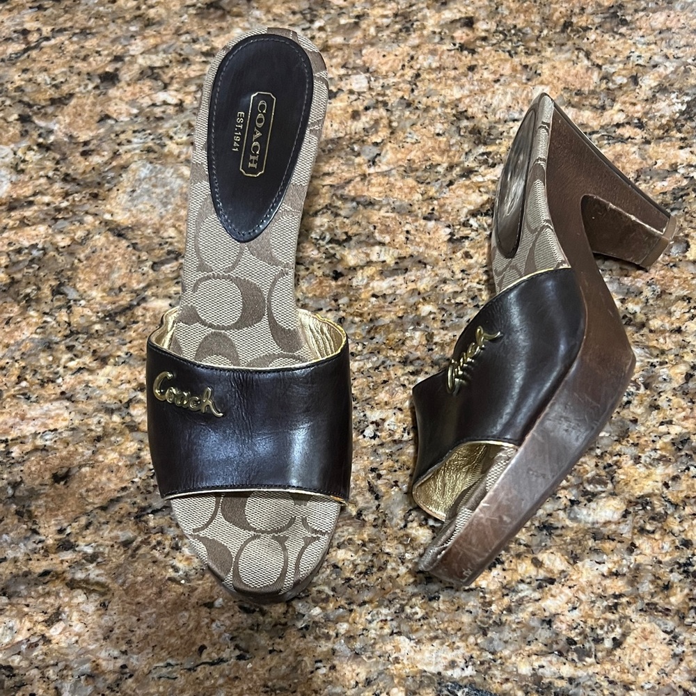 Coach Brown wood bottom Women's 3 inch heel Sandals - Picture 6 of 8